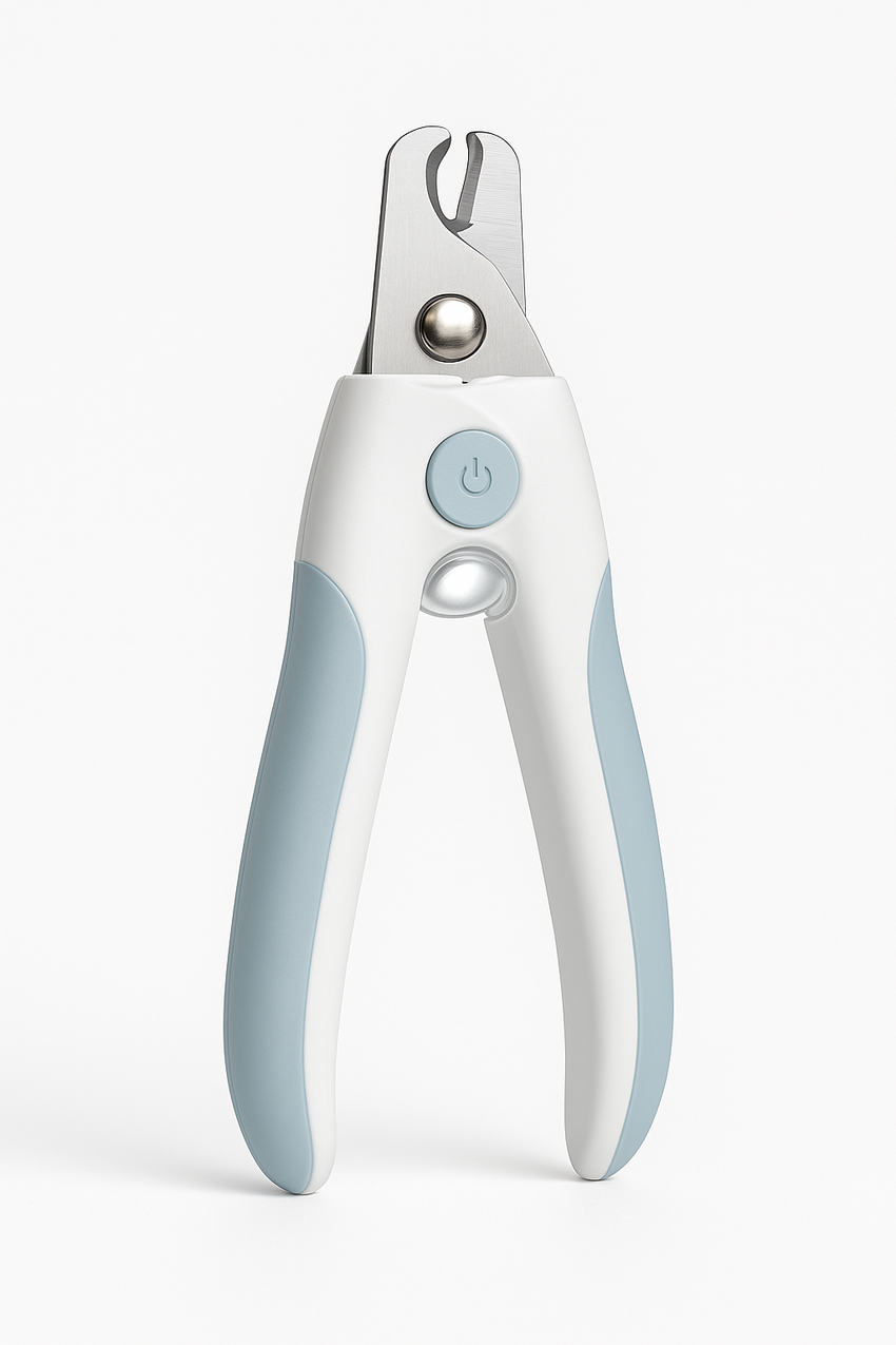 LED pet nail clipper illuminating the quick for safe trimming